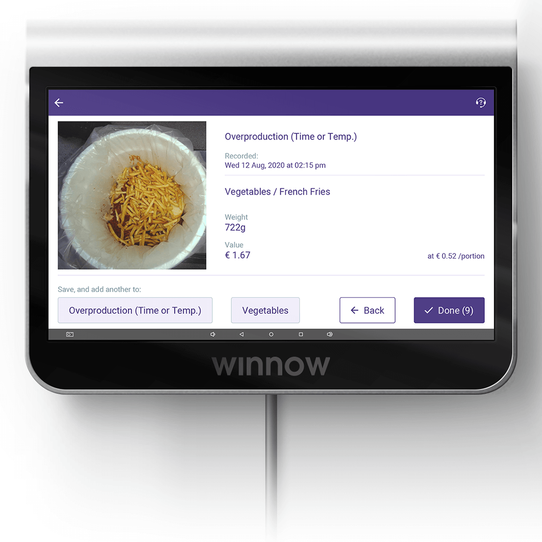 Tablet screen with Winnow Sense