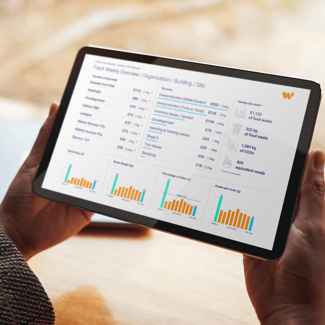 Person looking at their food waste data on a tablet