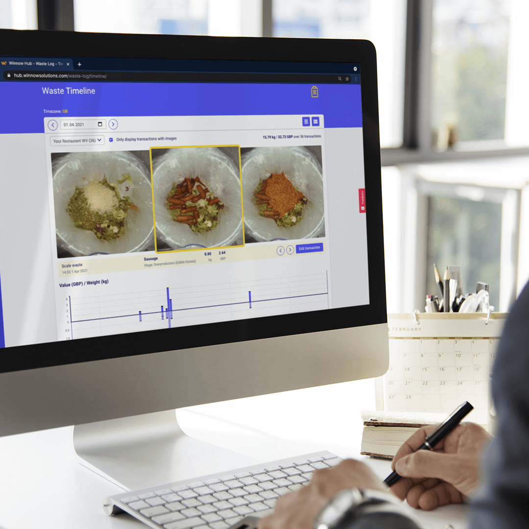 Food waste data on a computer