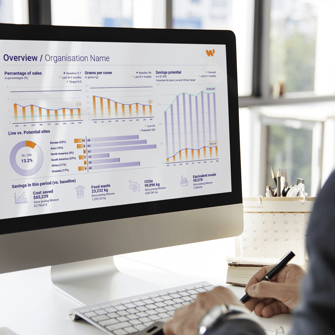 Someone analysing the data on their food waste tracking system