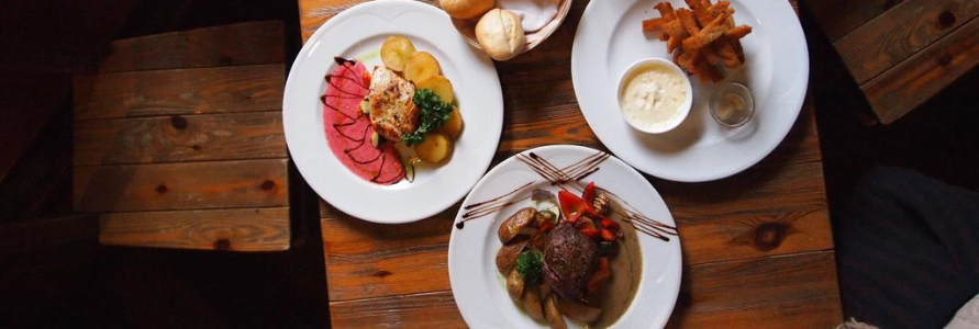 selection of dishes at a restaurant